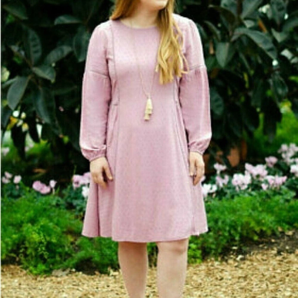 MATILDA JANE Dress Women’s M Pink Textured Dot Turn On The Charm Long-Sleeve